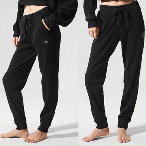 Alo Yoga Women's Black Ribbed Fabric Relaxed-Fit Muse Jogger Sweatpants Size M